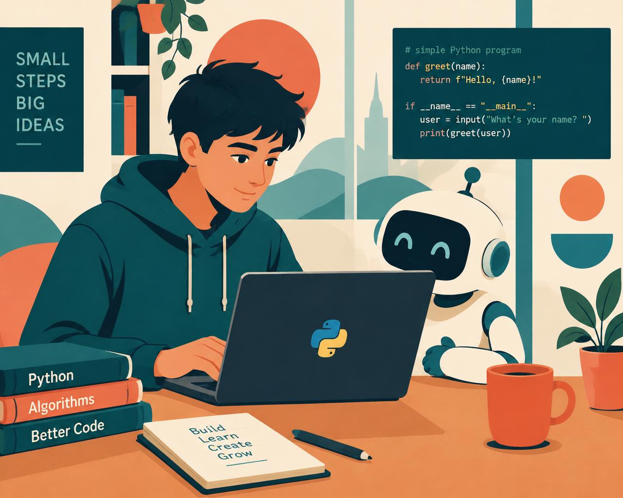 Adolescent care programează în Python alături de un robot prietenos